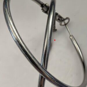 Gunmetal Hoop Earrings, Large Silver - Lever-Back Closure -1' 3/4" diameter